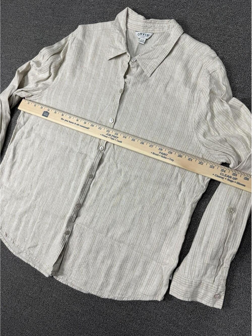 ORVIS Mens XL Linen Striped Button Up Shirt Beige Classic Collection Beach Sprin - Picture 6 of 8